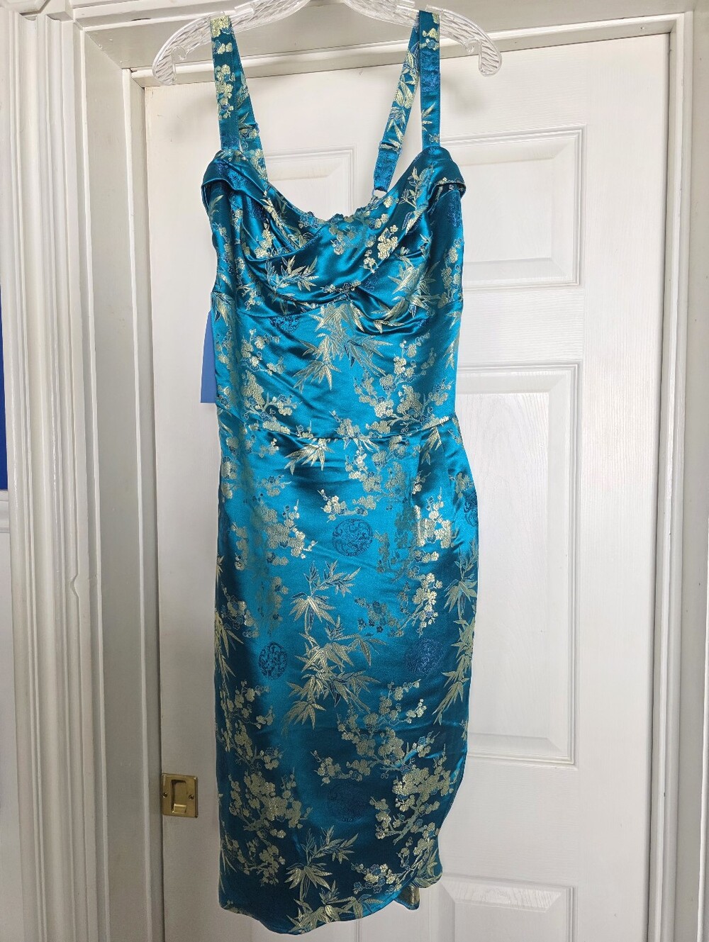 New Dixiefried By Pinup Couture Turquoise Tiki Twist Satin Sarong Retro Dress XL - Picture 2 of 8